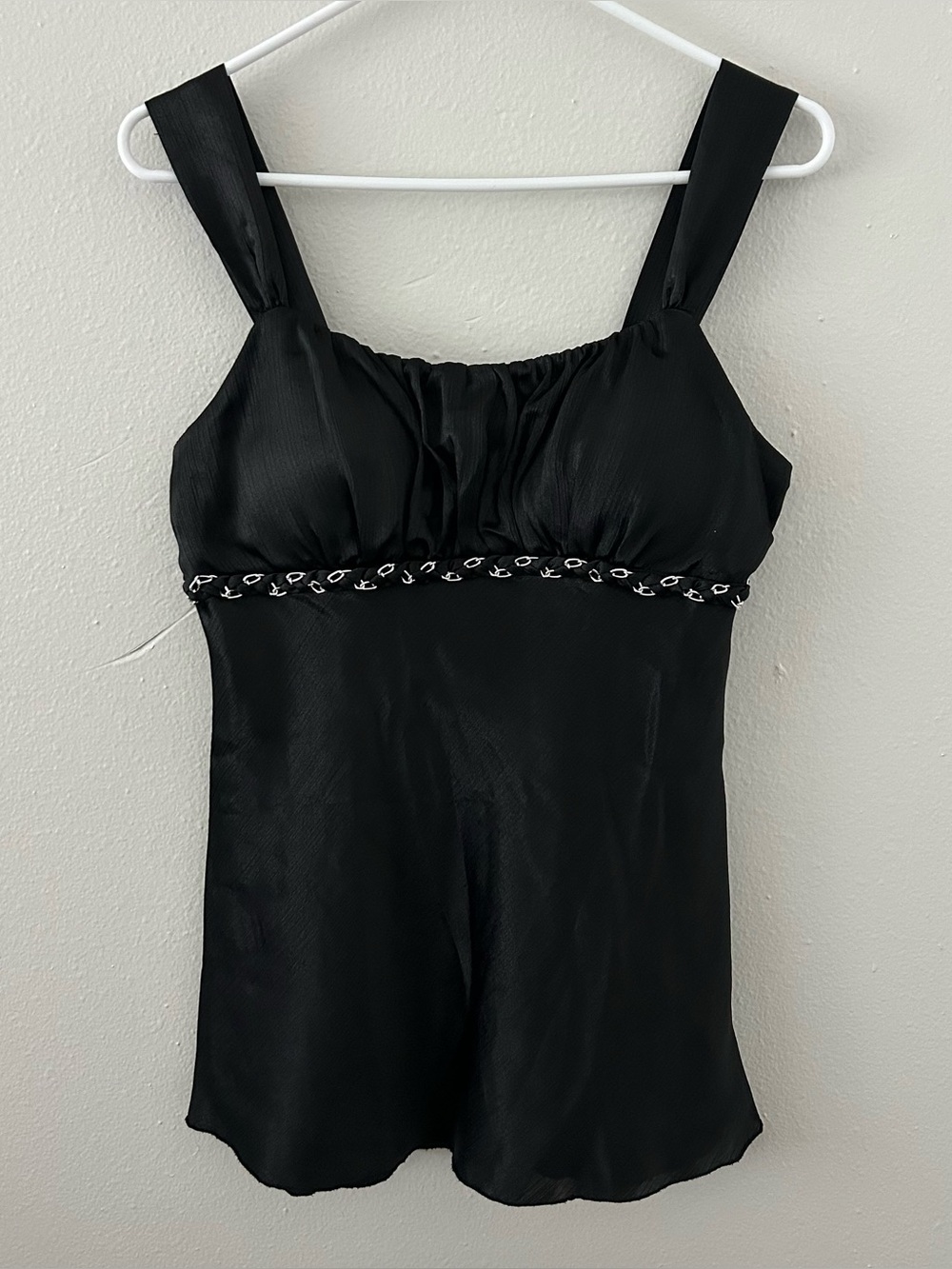 Vintage Y2K A. Byer Black Satin Silver Chain Babydoll Tank Top Size M Going Out